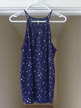Papermoon Navy Blue Halter Bird Print Tank Top
